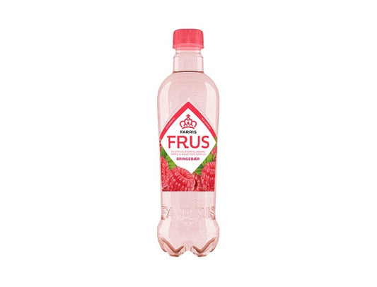 Frus Bringebær PET 24X0,5 Prisen er 19.90 pr stk pluss 2 kr i pant